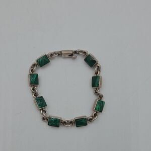 Vintage Taxco malachite sterling silver link bracele